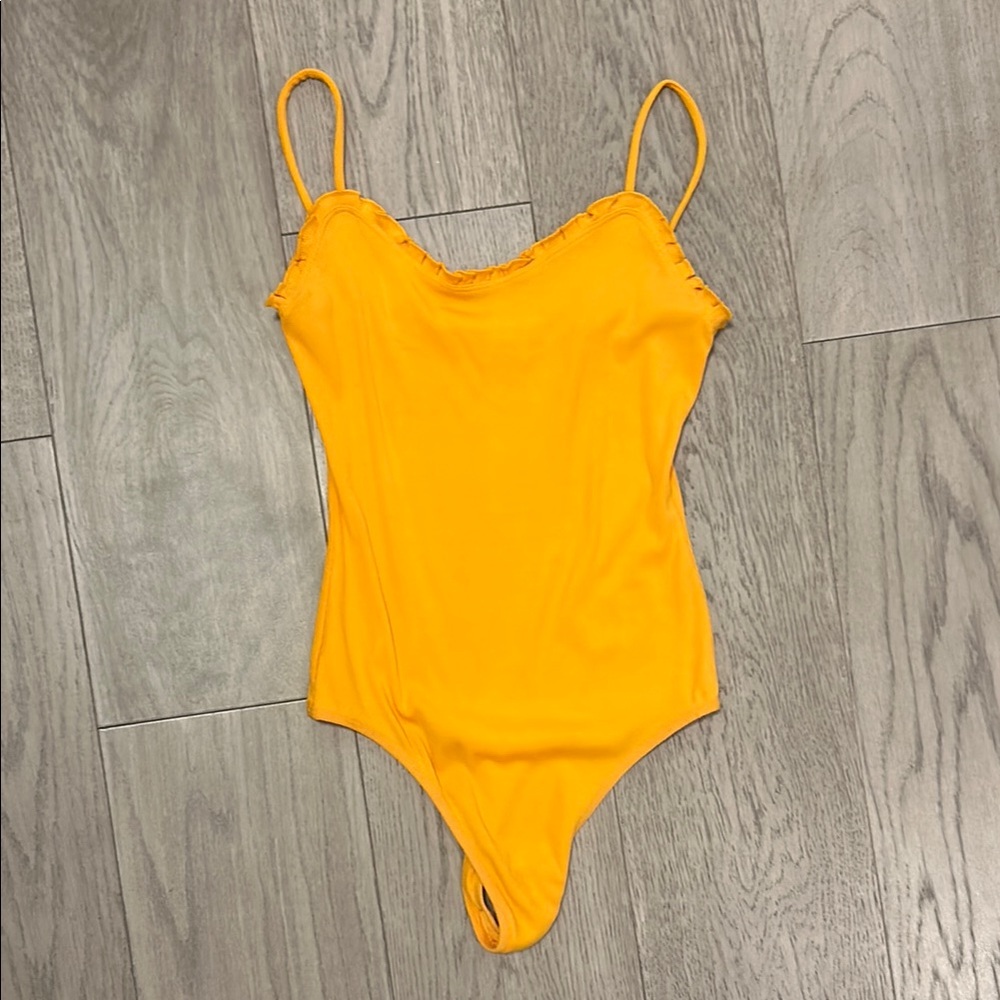 Vibrant Orange Bodysuit with Spaghetti Straps and Sweetheart Neckline